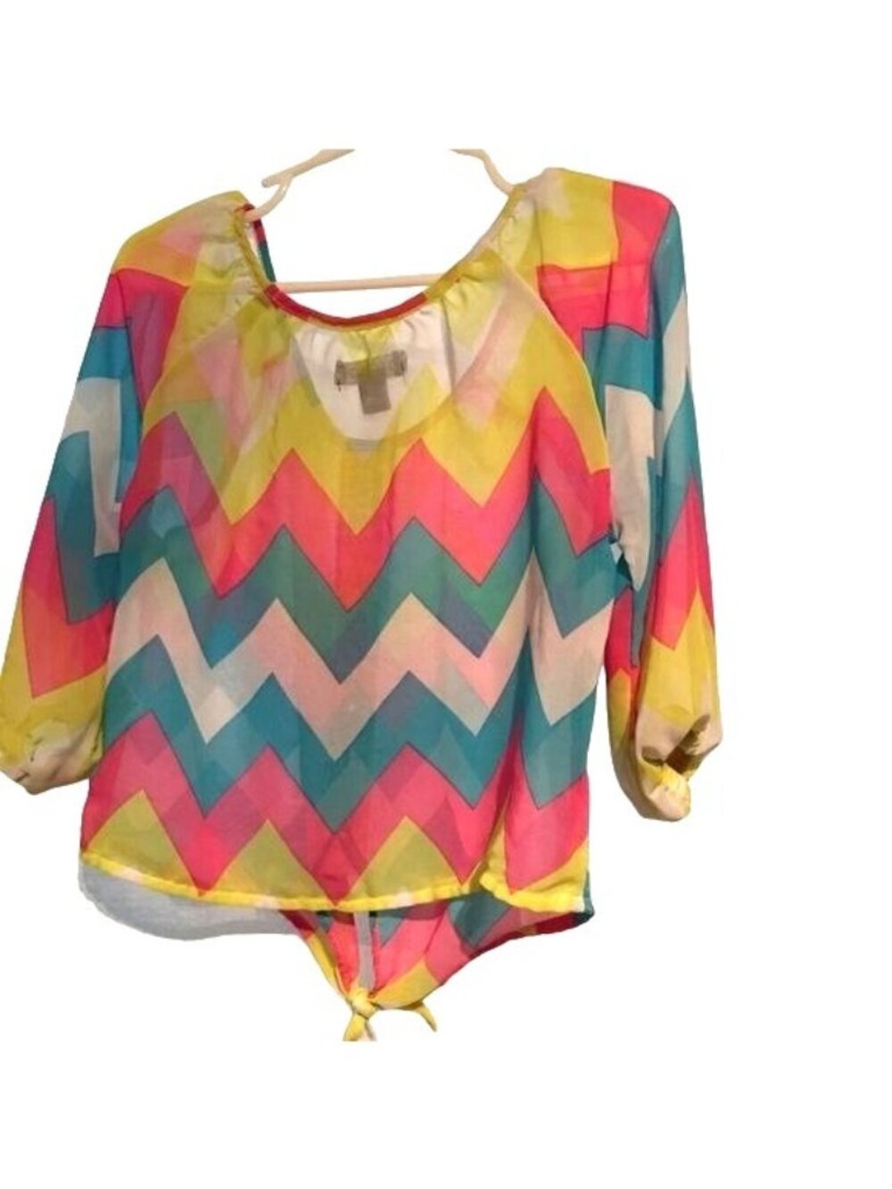 George Girls Top/Blouse Puffed Sleeve Sheer Button-Up Multicolored Size 6-6x